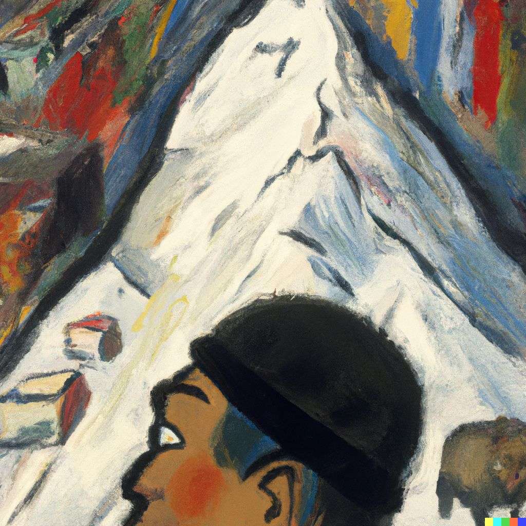 someone gazing at Mount Everest, painting by Jean-Michel Basquiat